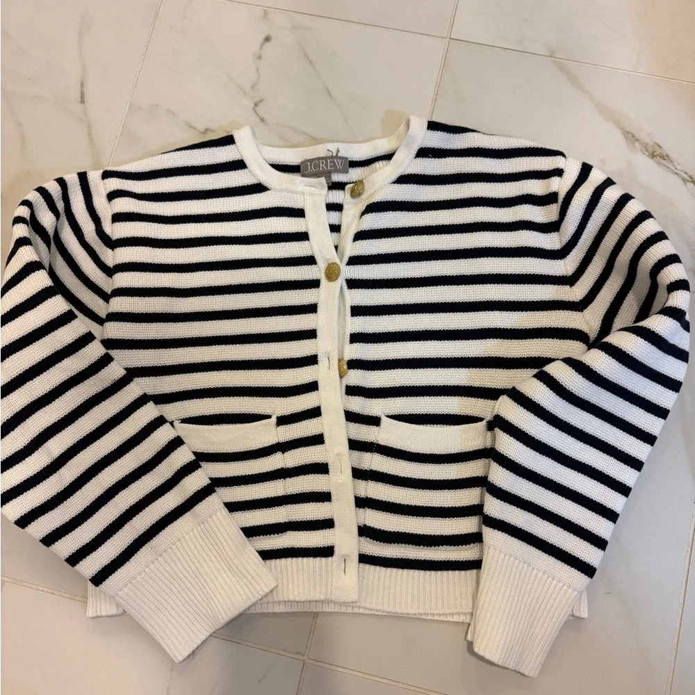 J. Crew Striped Navy and White Cardigan